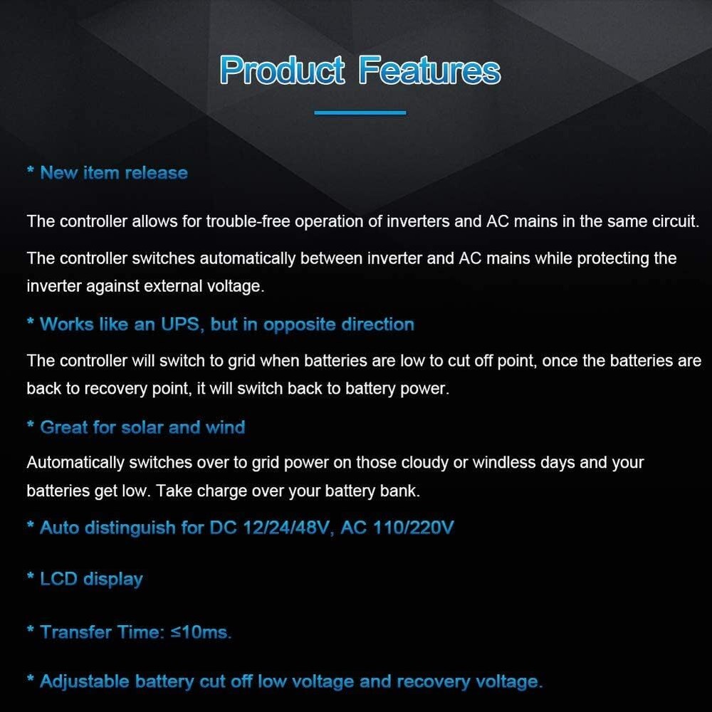 Automatic Dual Power Controller Transfer Switch for Off Grid Solar Wind System