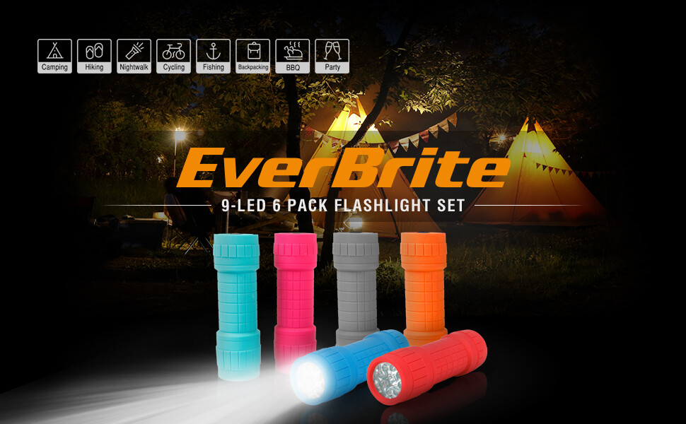 EverBrite 6-Pack 9 LED Flashlight Impact Handheld Torch Set AAA Battery Included