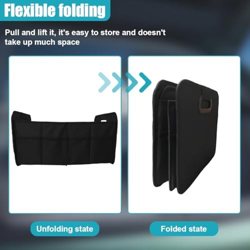 Car Trunk Organizer, Collapsible Multi-Compartment Auto Storage Box with Black