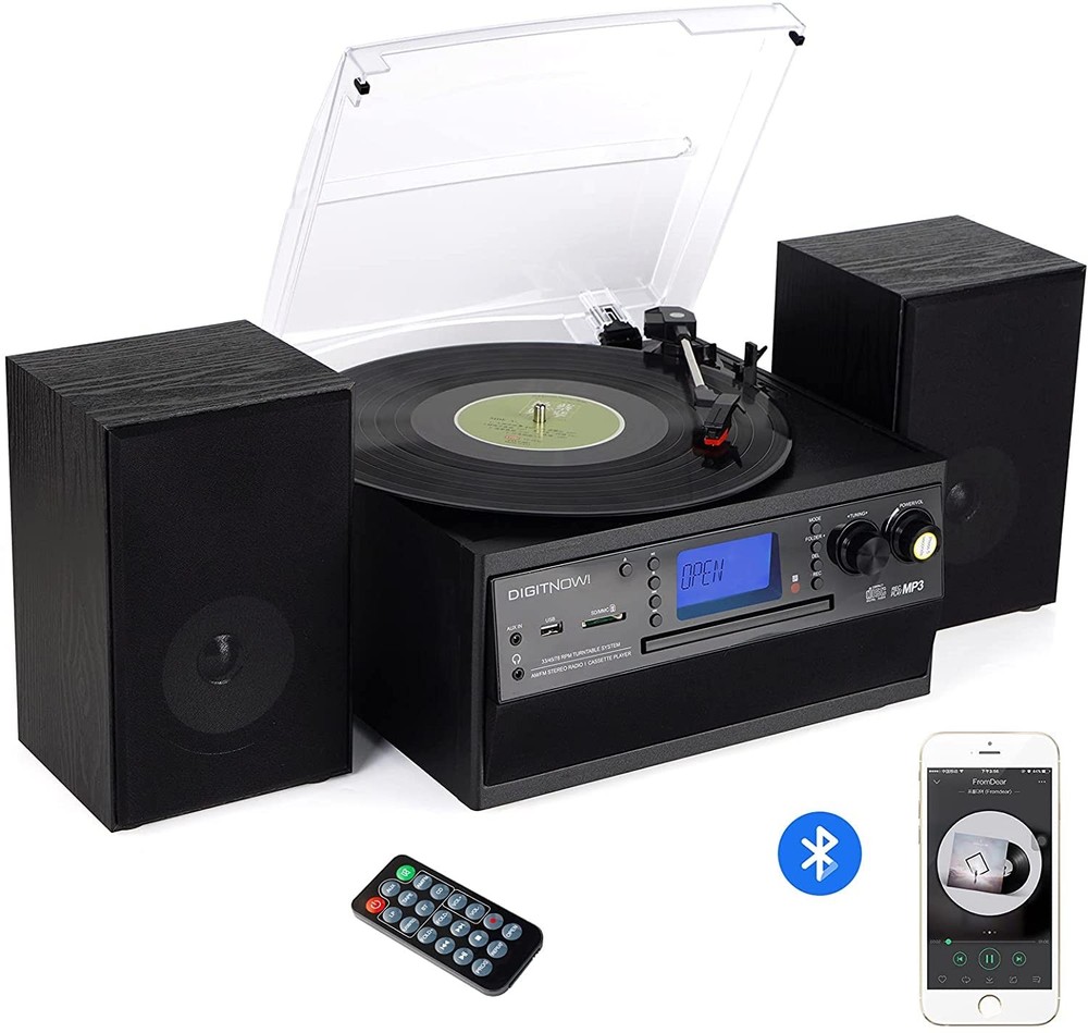 DIGITNOW Bluetooth Record Player Turntable with Black record player, Black-S