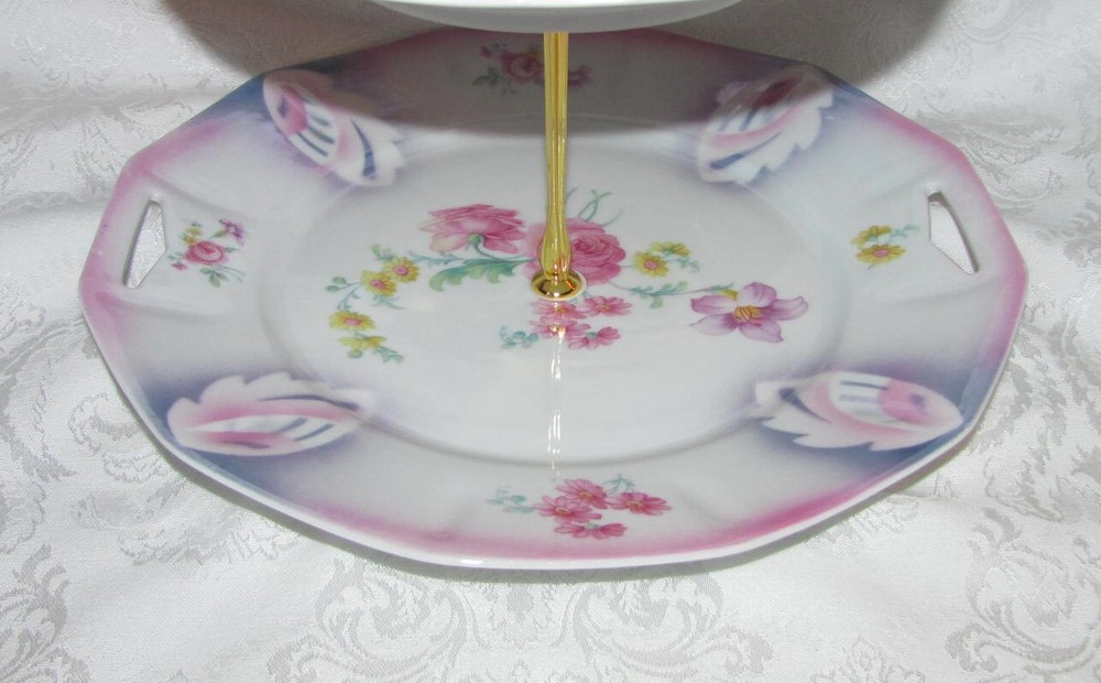 Custom Three Tier Tea Party Cake Stand Made With Antique Lusterware Plates
