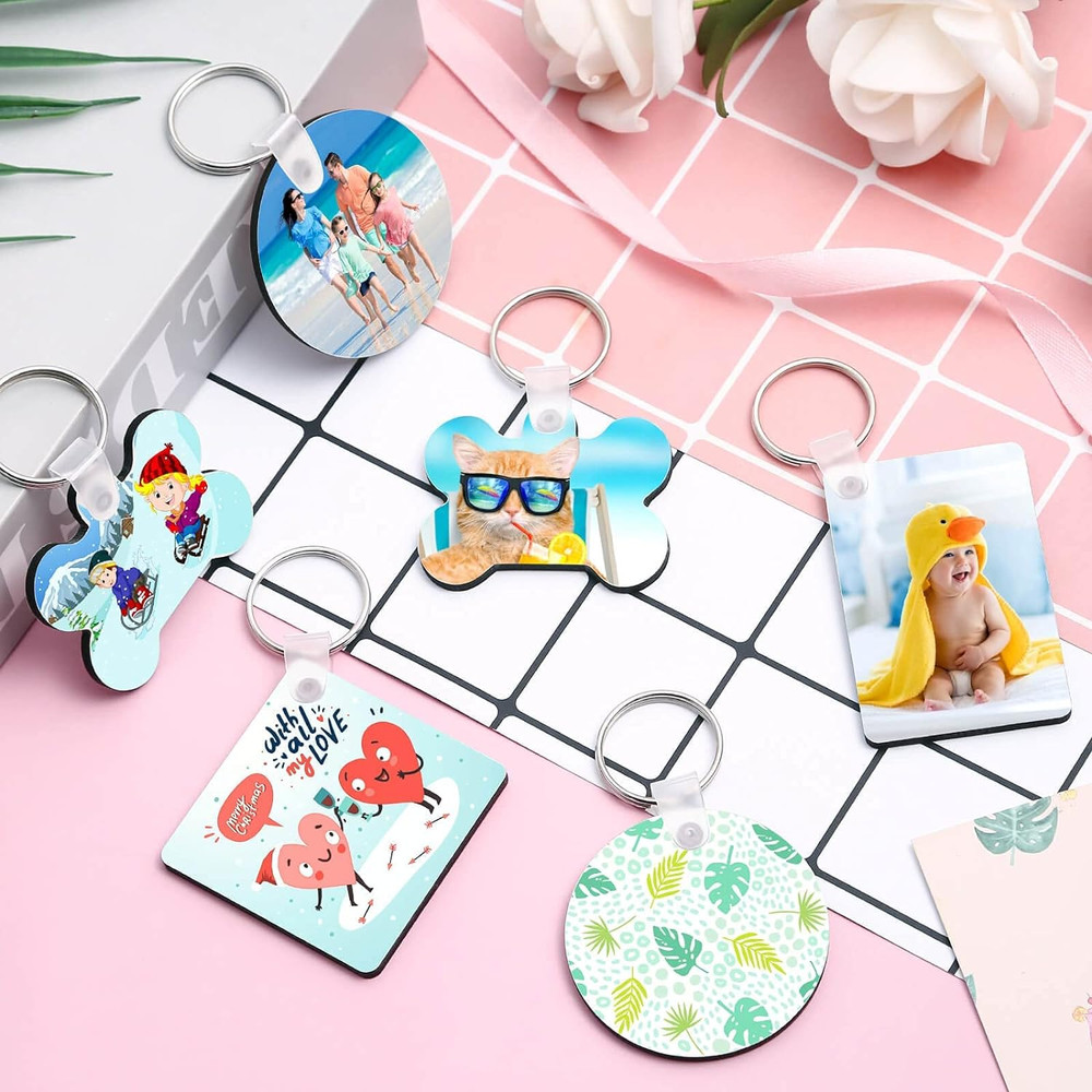 Sublimation Keychain Blanks Bulk, DIY MDF 4 Shape Sublimation Blank Keychain