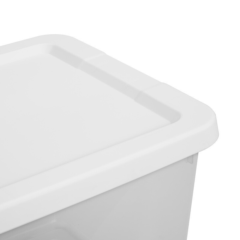 4 Pack Clear Plastic Storage Bins W/ Snap-on Lids Stackable Storage Boxes White