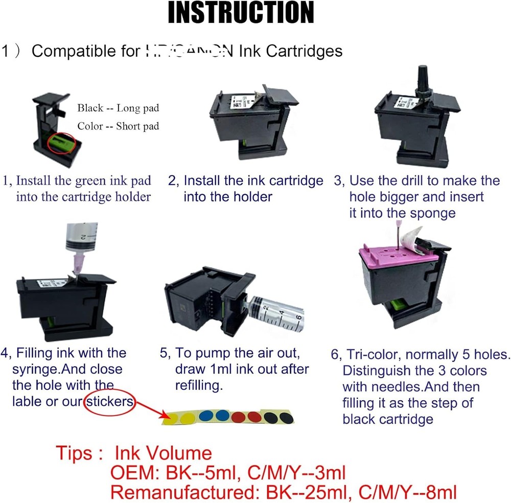 Ink Refill Tools Set for HP 68 & 67 Ink Cartridges