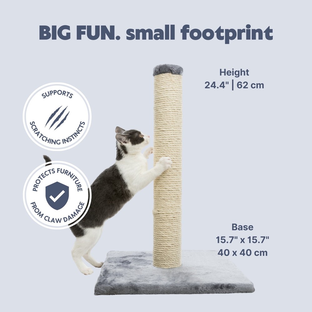 Parla Sisal 24.5" Cat Scratching Post with Plush Base, Gray