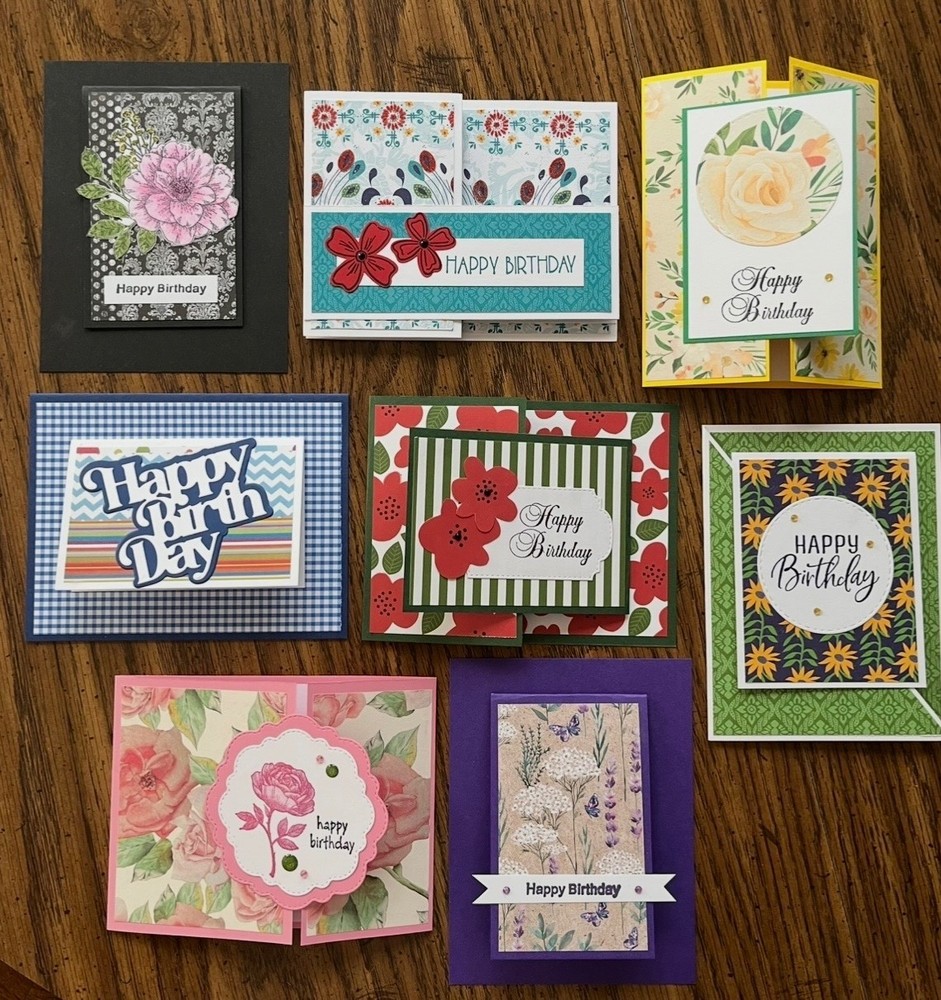 8 handmade fun fold Birthday cards with envelopes.  0141