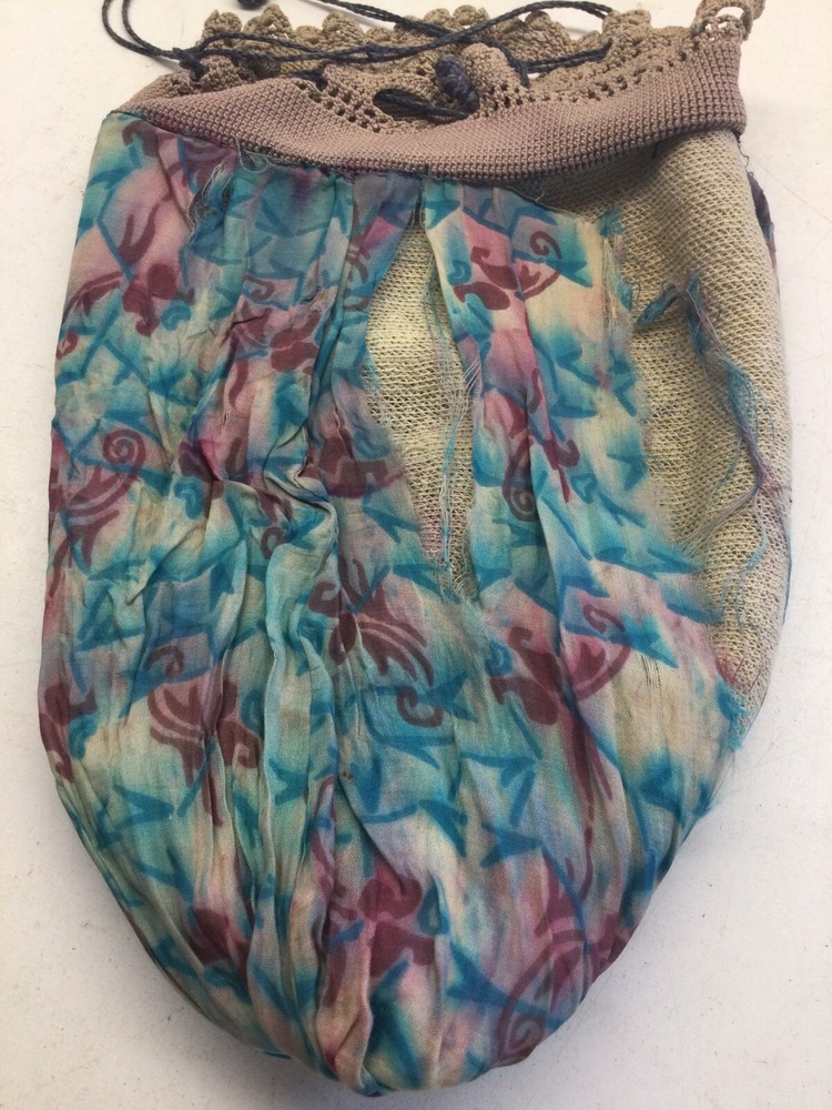 Antique Beaded Roses Drawstring Bag Purse