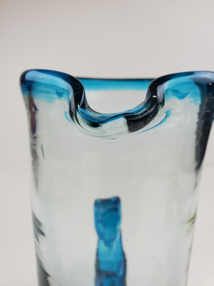 Handblown Tall Blue Heavy Glass Pitcher
