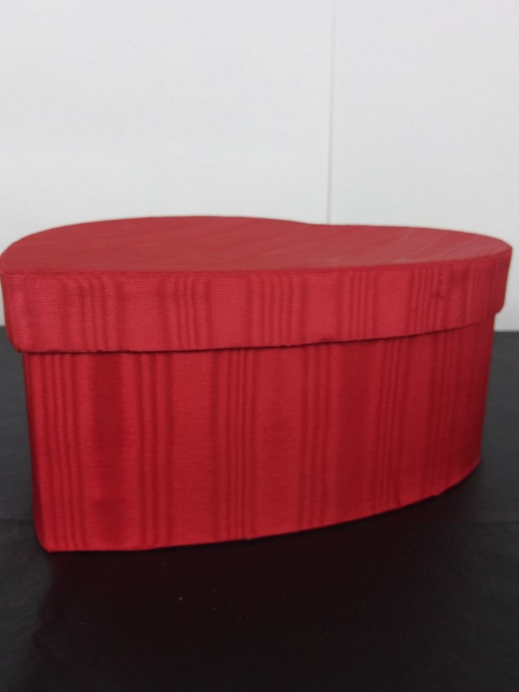 2 Red Fabric Covered Stacking Nesting Heart Boxes Satin Moire & Brocade Wedding