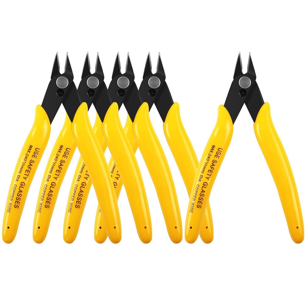 5pcs Micro Flush Cutters, Wire Cutter with 5"- 5 Pack, Yellow