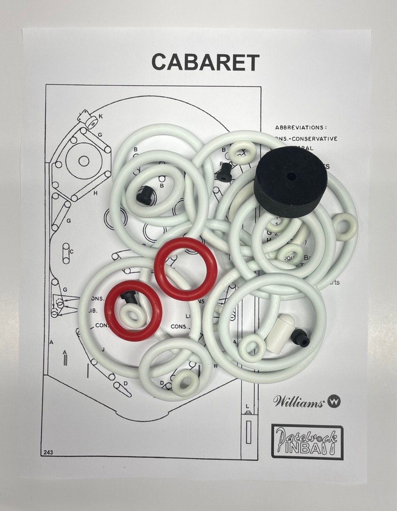 1968 Williams Cabaret Pinball Machine Rubber Ring Kit