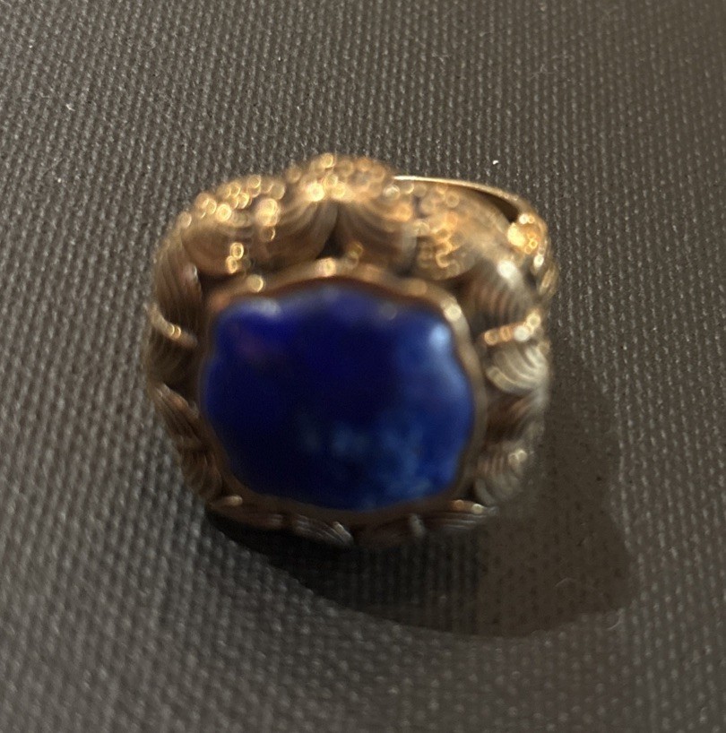 Large Barse Brass Lapis Luzuli Ring Beautiful Ring