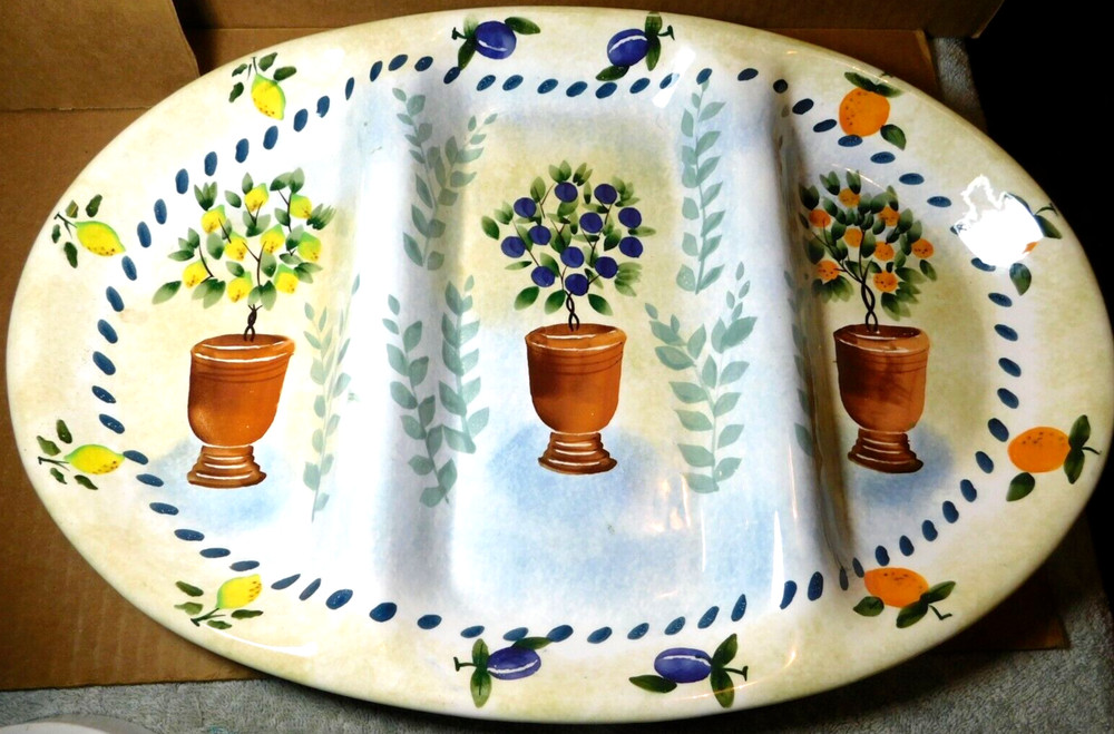 Sakura~Gracey Knight "Topiary" Oval Three Section Stoneware Platter