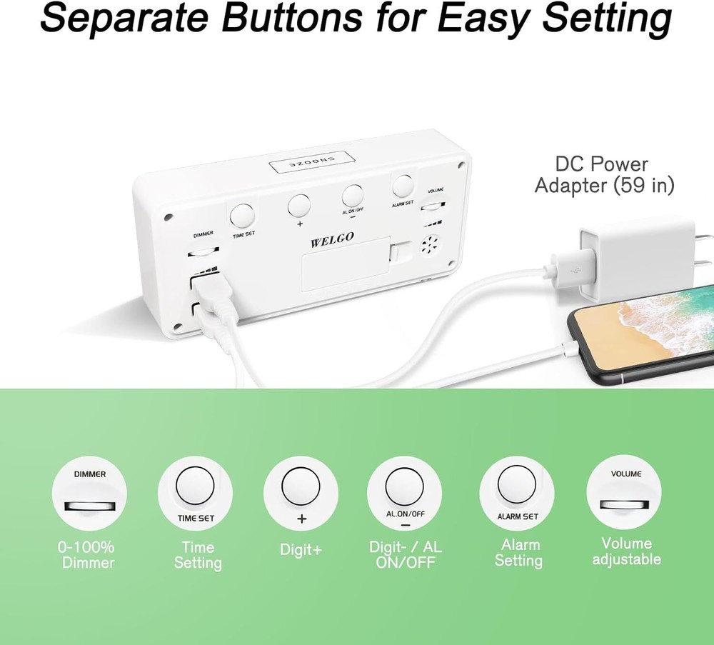 Colorful Digital Alarm Clock Rainbow Numbers Usb Charging Snooze Function