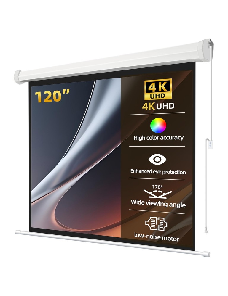 120" Matte White Motorized Projector Screen for UST Long/Standerd Throw Proje...