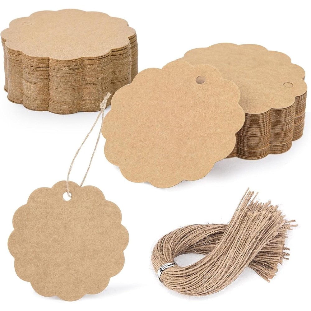 100PCS Kraft Paper Gift Tags with String, Round Circle & 100pc Brown Medium