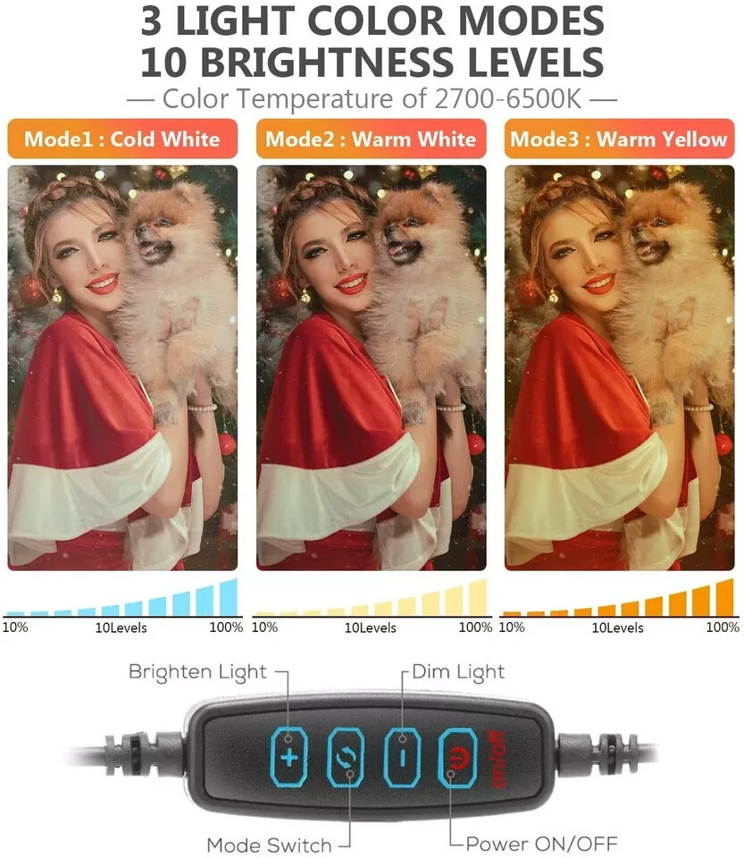 10.2" Ring Light with Stand & Phone Holder and Remote Control, Dimmable LED Ring