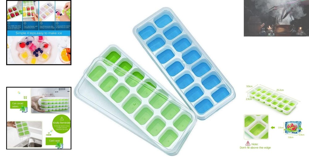 BPA Free Silicone Ice Cube Trays - 2 Pack Easy-Release, Spill-Resistant Design