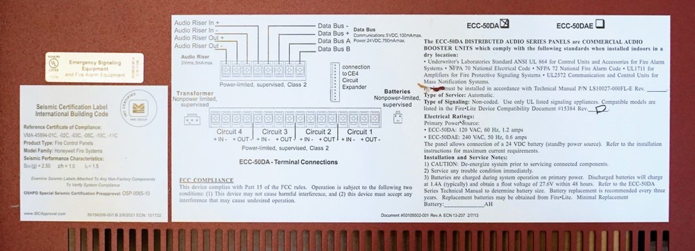 Honeywell Fire-Lite ECC-50DA Emergency Center Distributed Audio Amplifier