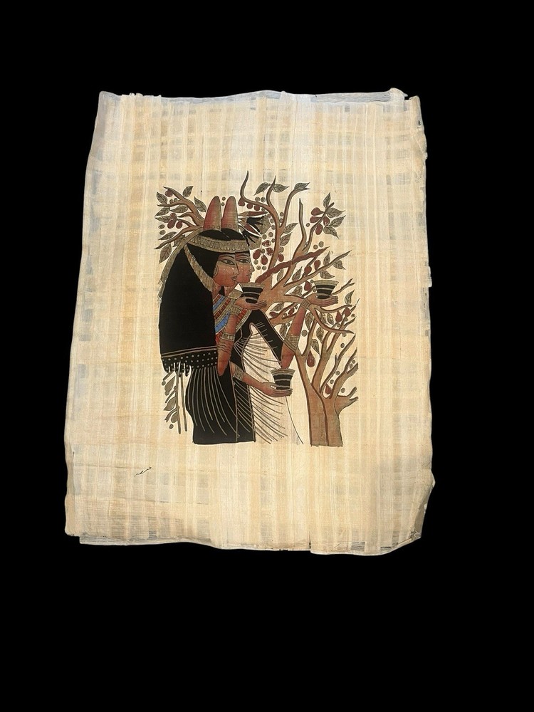 Handmade Egyptian Papyrus Ancient Twins Grape Wine Artwork
