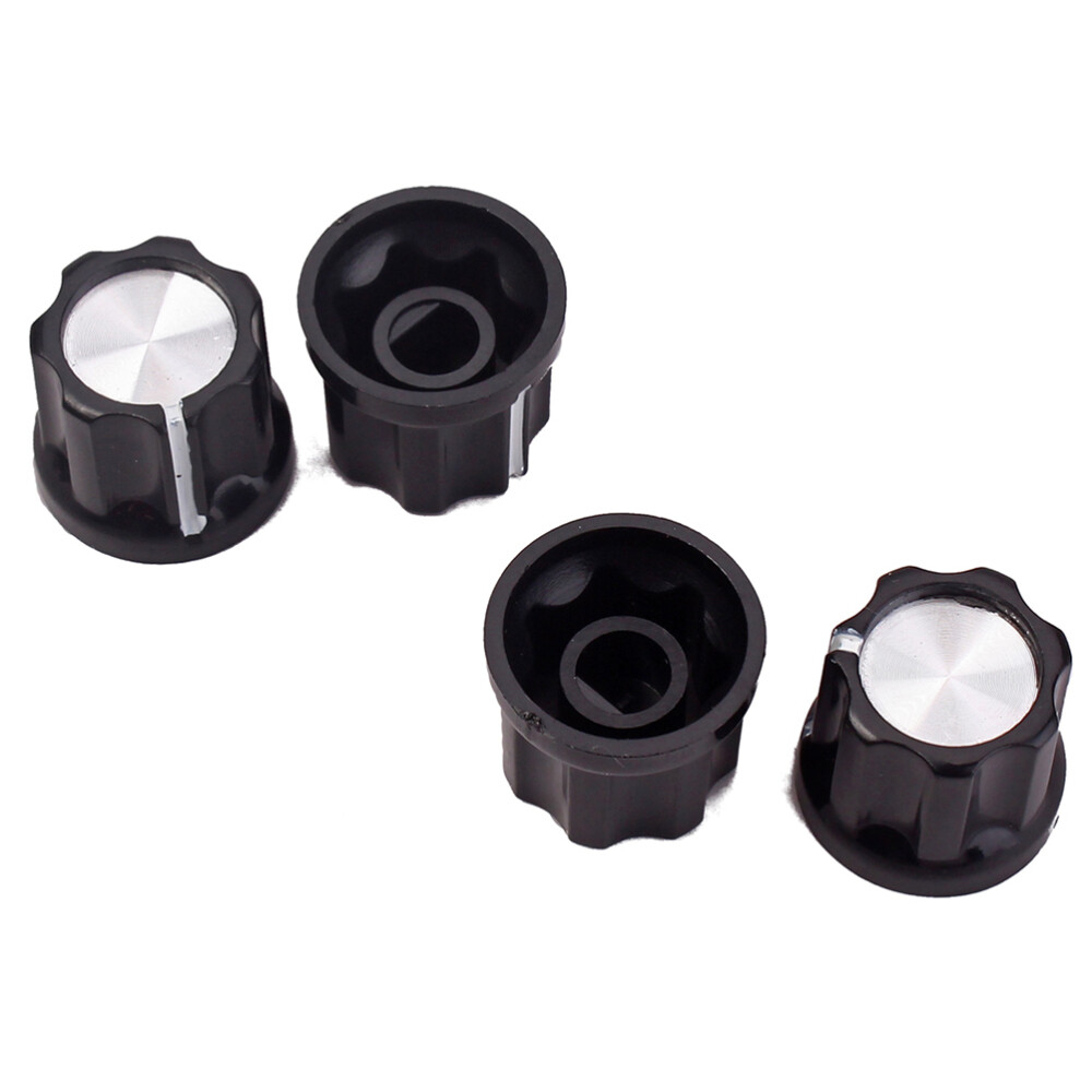 4pcs Black Silver Guitar Bass Knob Buttons D-type Shaft Pot Knobs (Black)