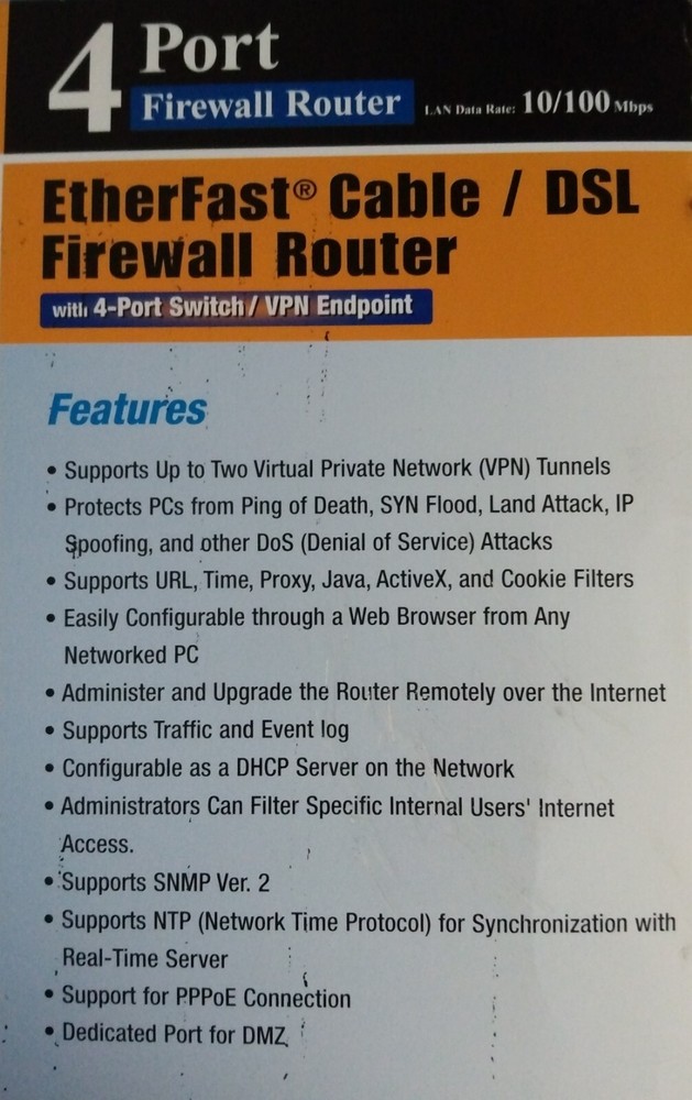Linksys Instant Broadband Series EtherFast Cable / DSL Firewall Router UNUSED