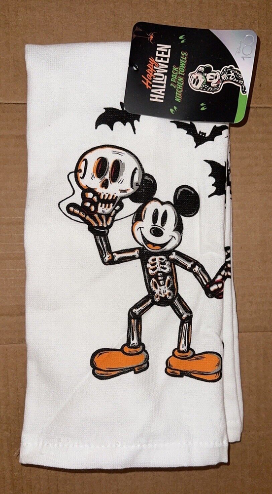 Disney Mickey Mouse Halloween Skeleton 2 Pack Kitchen Towels NEW