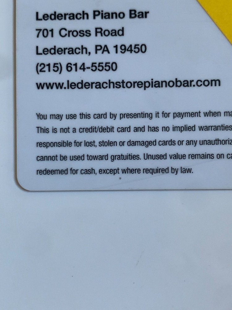 Lederach Piano Bar Gift Card $100 value