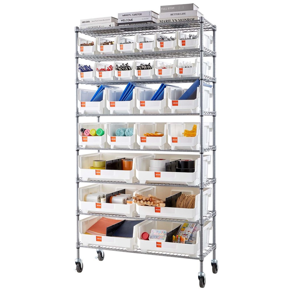 VEVOR Rolling Bin Storage Rack 8-Tier Bin Rack Storage System with 26 Bins