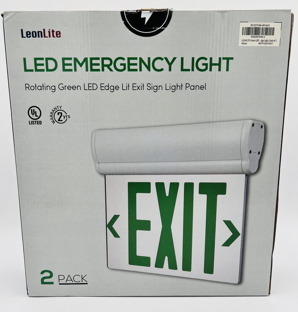 2-Pack LED Edge Lit Exit Sign, with Rotating Clear Panel, Single Acrylic Face