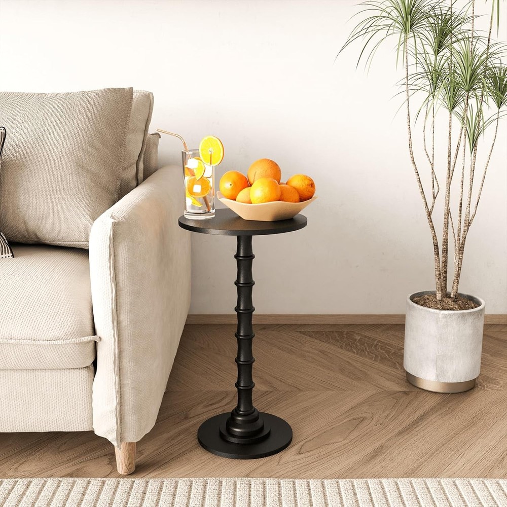 Round Side Table Modern Drink Table Small Spaces Small End Table W/ Solid Wood