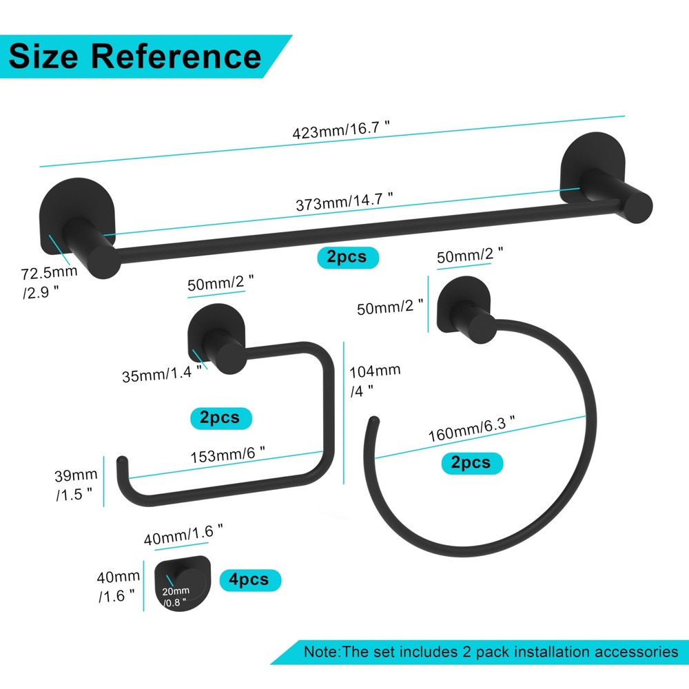 Bathroom Hardware Set 10 PCS, Black Matte Towel Bar Set Wall Mounted, Include...