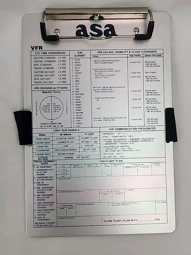 ASA Metal VFR Airplane Pilot’s Flight Reference Clipboard & Flight Computer