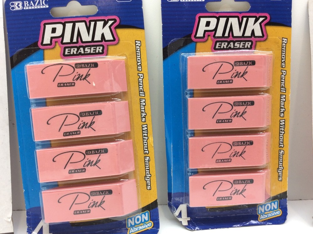 4 - BAZIC Pink Bevel Eraser 4 Pack