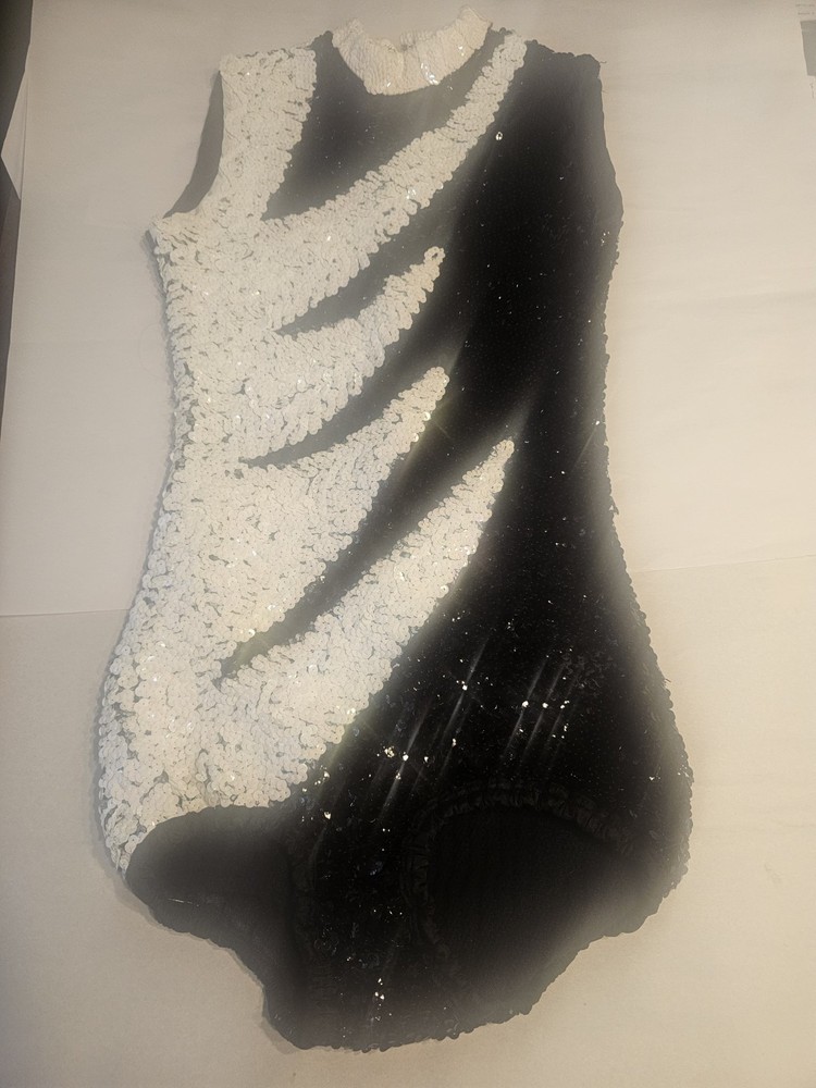 Black And White Sequin Unitard Jazz Dance Small/Medium