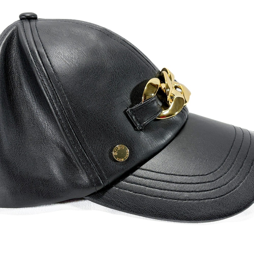 BCBG Black Leather Cap With Gold Chain BCBG Polyester