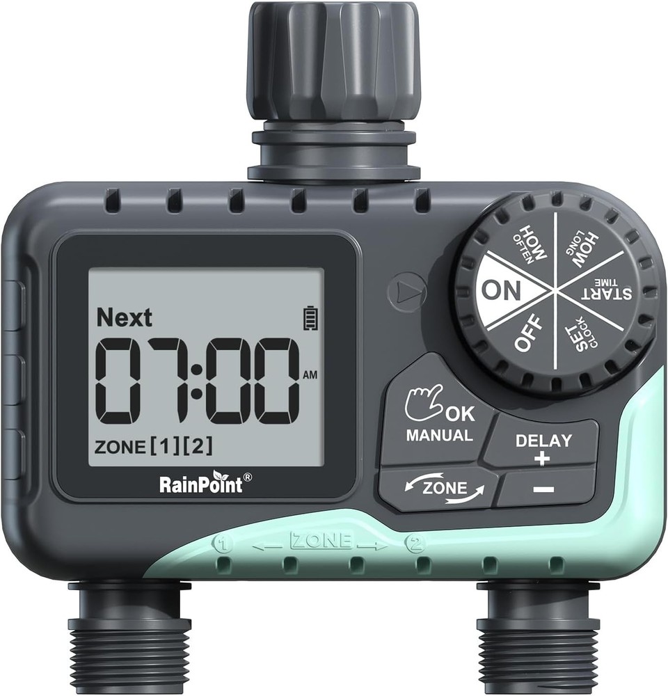 Programmable Sprinkler Timer for Lawn - 7 Settings, Easy Setup, Rain Delay