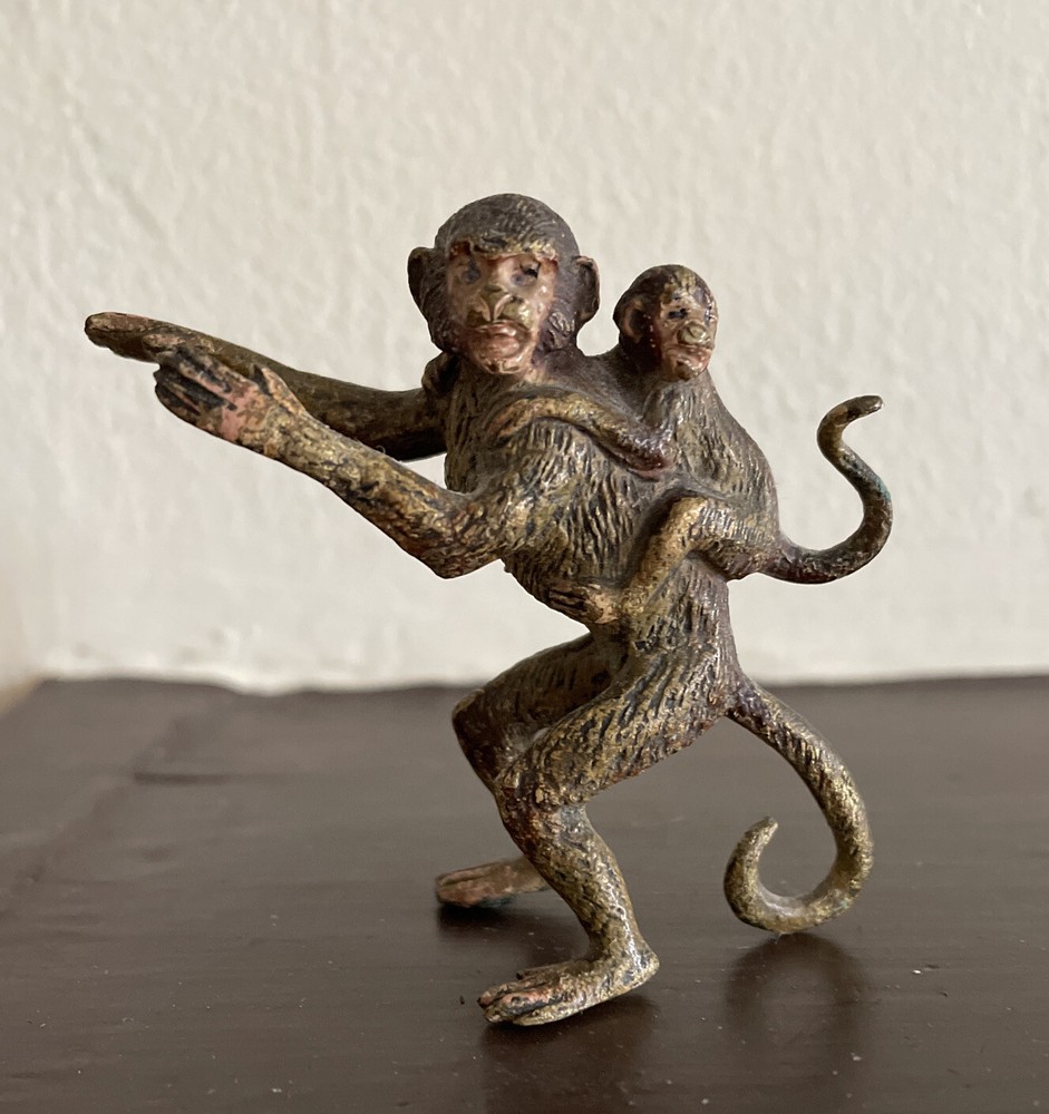 Vienna Bronze Cold Painted Monkey Offspring Baby Monkey