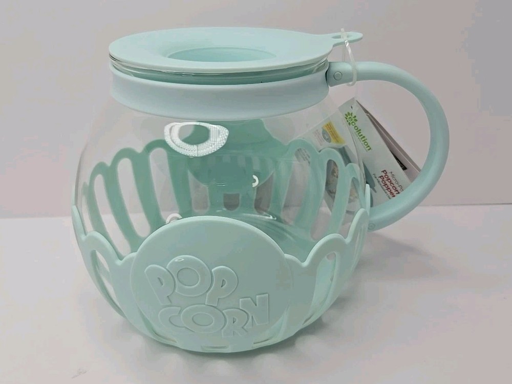 Ecolution Micro-Pop 3 Quart Microwave Popcorn Popper Aqua Mint Light Blue New