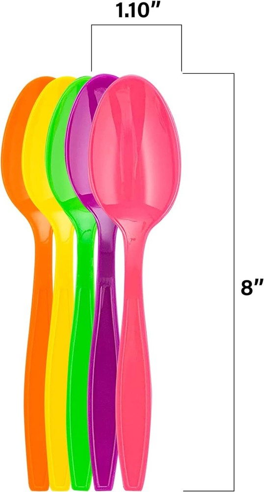 Candy Colored Medium Weight Polystyrene Plastic Tea spoons In Pink, Assorted