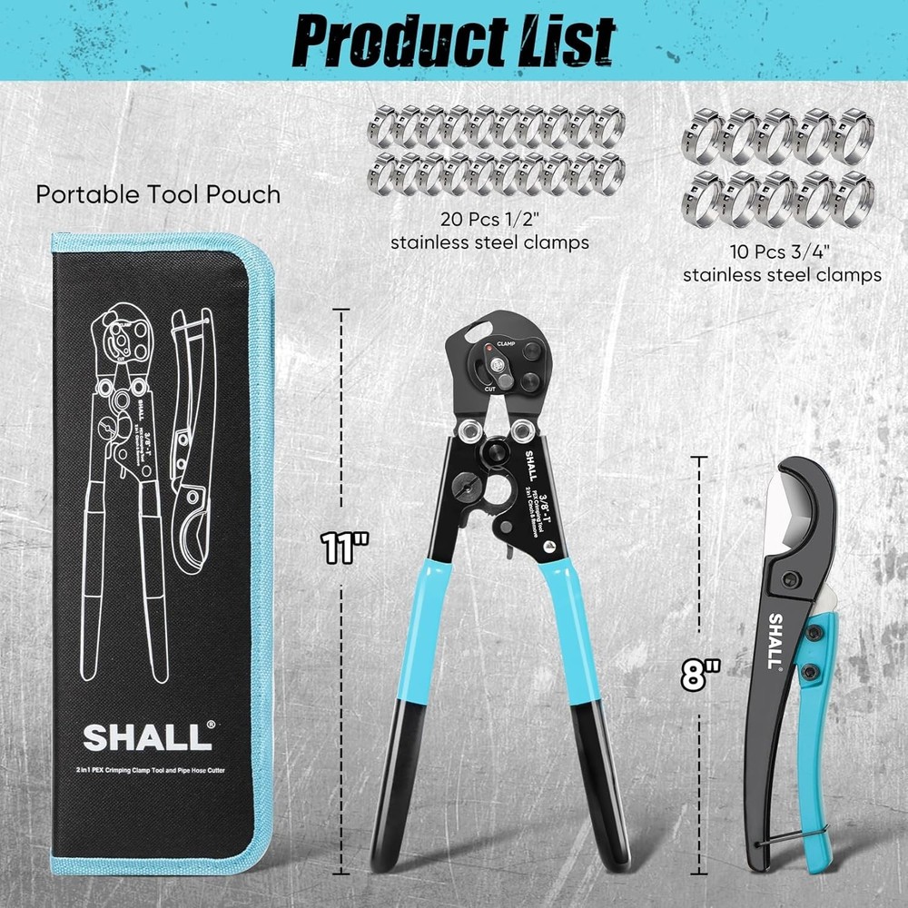 Complete PEX Crimping Clamp Tool Set with Ergonomic Handle & Storage Bag