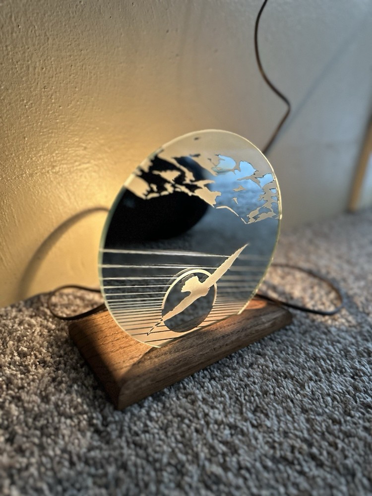 VINTAGE LIGHTED MIRRORED NIGHTLIGHT Bird Flying Skylight RARE
