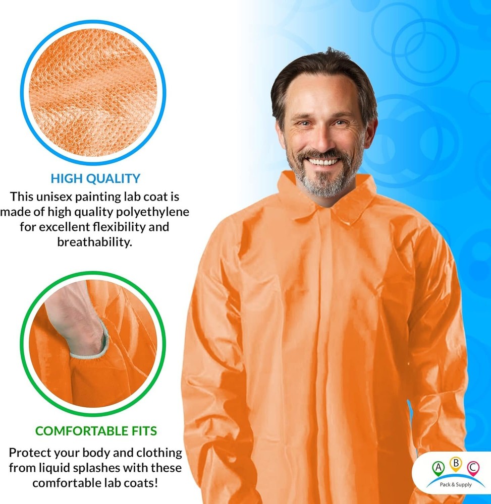50 Orange Lab Coats 3XL Size Unisex Poly Labcoats
