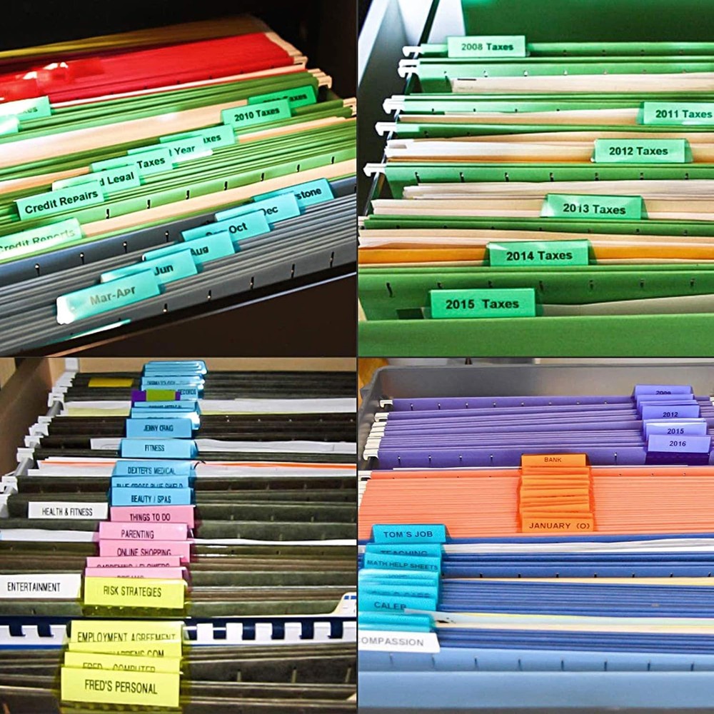 File Folder Tabs, Red, White, Yellow, Blue, Multi, Orange, Green, Clear