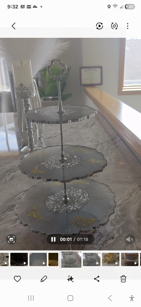 3-Tier Modern Gray Silver Gold Metal Resin Round Cake Stand, Disassembles