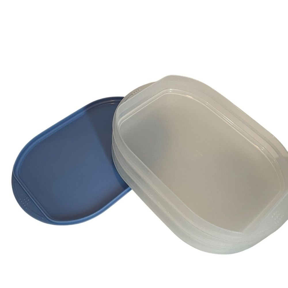 TUPPERWARE Stackable Container Set 3 Clearish Containers 1 Blue Lid