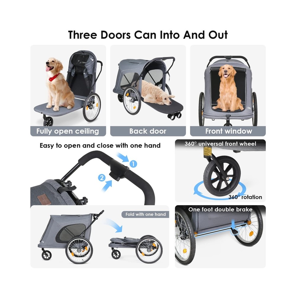 R8 Extra Large Foldable Pet Stroller, Dog Stroller & Pet Trailer for Large Do...