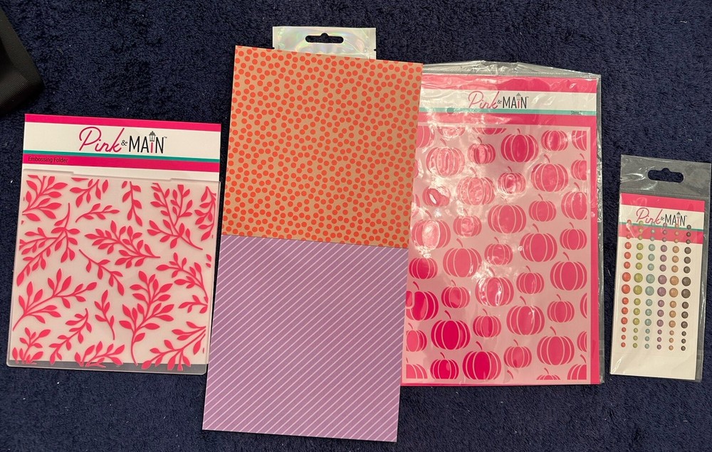 Pink & Main Embossing Folder, Enamel Dots, Sequins, Stencil And Paper Pad