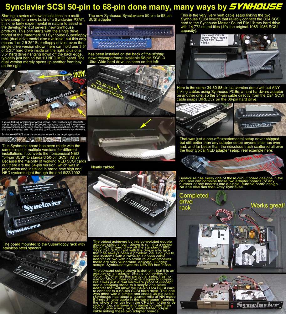 Synclavier 68-pin Mini-Centronics MD68M to 50-pin Ejector Header SCSI Adapter