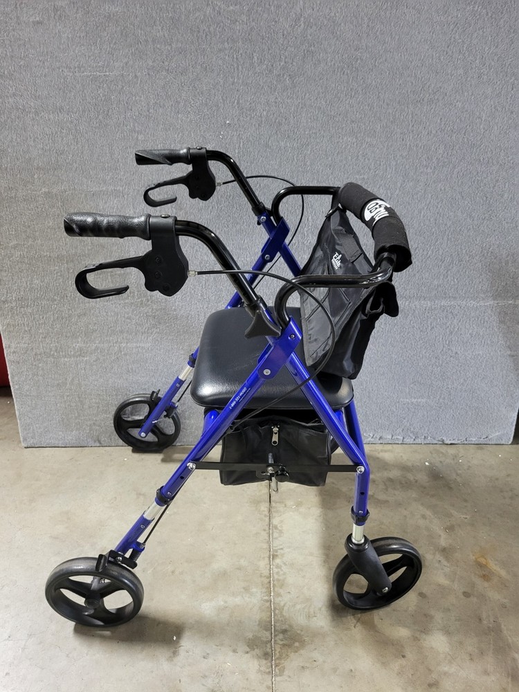 Hugo Elite Rollator Walker with Seat Backrest Saddle Bag Folding - Blue